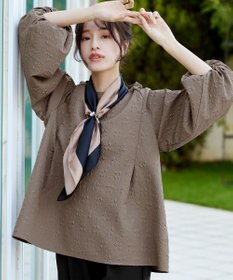 Tiaclasse 【洗える】ふくれジャガードバルーンスリーブチュニックブラウス