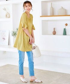 Tiaclasse 【洗える】フレアカフスポンチチュニックブラウス