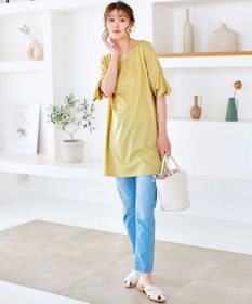 Tiaclasse 【洗える】フレアカフスポンチチュニックブラウス