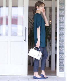 Tiaclasse 【洗える】フレアカフスポンチチュニックブラウス