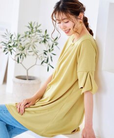 Tiaclasse 【洗える】フレアカフスポンチチュニックブラウス