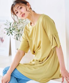 Tiaclasse 【洗える】フレアカフスポンチチュニックブラウス