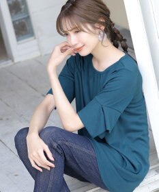 Tiaclasse 【洗える】フレアカフスポンチチュニックブラウス