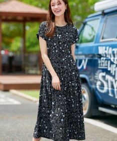 Tiaclasse L 【洗える】リーフフラワー柄ワンピース