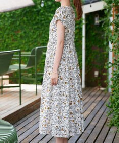 Tiaclasse L 【洗える】リーフフラワー柄ワンピース