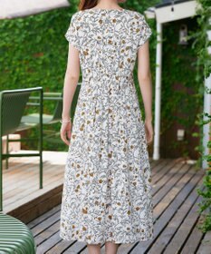 Tiaclasse L 【洗える】リーフフラワー柄ワンピース