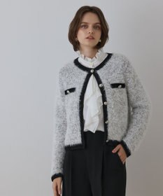 GRACE CONTINENTAL ノーカラーフェザーニットカーディガン