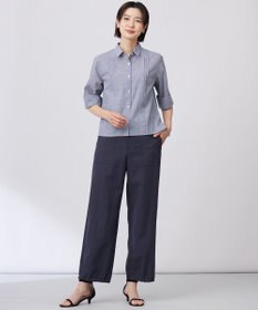 J.PRESS LADIES 【洗える】リネンminiチェック フロントピンタック シャツ