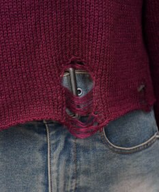 WEGO モヘアタッチダメージショートニット