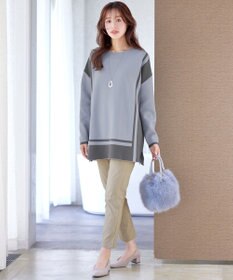 Tiaclasse 【新色追加・洗える】配色ニットチュニック