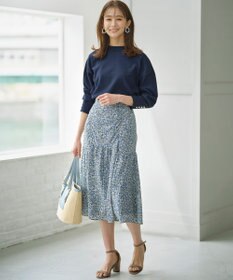 組曲 フラワーレイヤープリント ギャザースカート