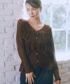 earth music&ecology レースフリルメローカーディガン