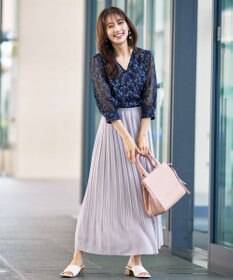 Tiaclasse L 【洗える/ウエストゴム】 ジョーゼットプリーツスカート