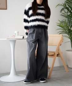 WEGO 【ウエスト調整付き】ウエストフックデニムワイドパンツ