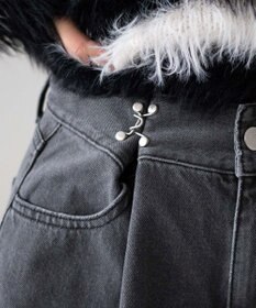 WEGO 【ウエスト調整付き】ウエストフックデニムワイドパンツ