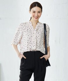 ICB 【WEB限定カラーあり・洗える】Back Satin Amunzen キーネックブラウス