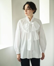 #Newans 【シワになりにくい/洗濯機可能/袖ゴム】ビッグリボンブラウス