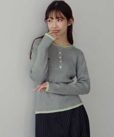 earth music&ecology バイカラーヘンリーネックニットプルオーバー