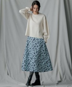 【組曲×setsuko sagittaire】バイカラーフラワープリント フレアスカート, スモーキーグリーン系5, 1