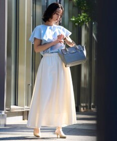 UNFILO 【洗える】リネンレーヨン　ラッフルカラーブラウス