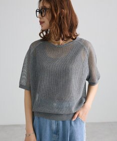 Green Parks メッシュ５分袖ニットプルオーバー