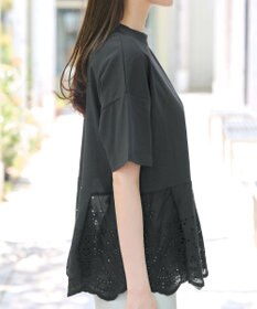 Tiaclasse 【洗える】刺繍レースドッキングカットソートップス