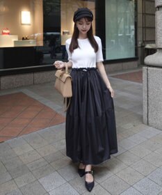 Green Parks ランタン型ニットドッキングタフタワンピース