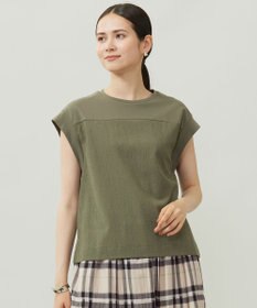 自由区 【カタログ掲載・洗える】リネンサッカーコンビブロッキング カットソー オリーブ