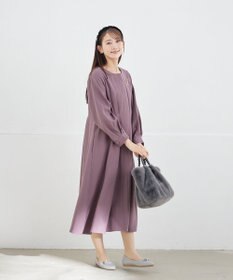 Tiaclasse 【洗える】ビジュー付きフロント切替タックワンピース