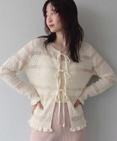 earth music&ecology シアーボーダーニットカーディガン