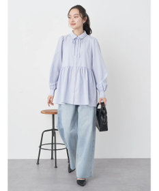 earth music&ecology リボン付き切り替えギャザーシャツチュニック