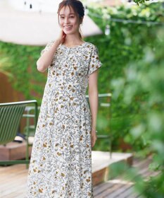 Tiaclasse L 【洗える】リーフフラワー柄ワンピース