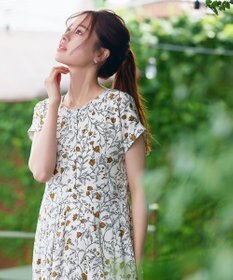 Tiaclasse L 【洗える】リーフフラワー柄ワンピース