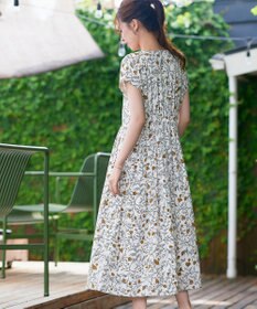 Tiaclasse L 【洗える】リーフフラワー柄ワンピース