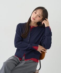 earth music&ecology 【コットン混紡】バイカラーレイヤード風カーディガン