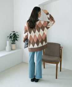 earth music&ecology ループ編みアーガイルカーディガン