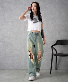 WEGO ヴィンテージウォッシュダメージデニムパンツ