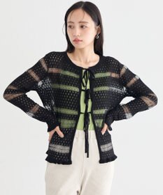 earth music&ecology シアーボーダーニットカーディガン