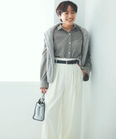 23区 L ナチュラルストレッチサキソニー タック ワイドパンツ