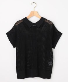 組曲 L 【先行予約・WEB限定・前後着用可】メッシュニット 襟付き半袖カーディガン