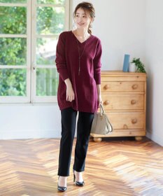 Tiaclasse L 【洗える】幅広く活躍が期待できるVネックリブニットチュニック