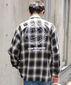 WEGO オンブレチェックグラフィックシャツ（LS）