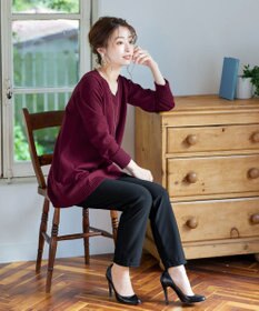 Tiaclasse L 【洗える】幅広く活躍が期待できるVネックリブニットチュニック