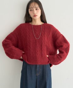 earth music&ecology モヘヤタッチケーブルニットプルオーバー