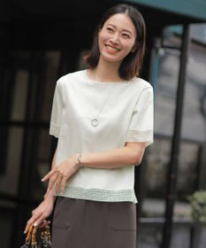J.PRESS LADIES 【一枚で着映え】コットンスムース レース カットソー ライトミント系