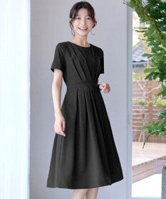 Tiaclasse L 【2TYPEスリーブ/半袖・ノースリーブ・洗える】タックフレアワンピース