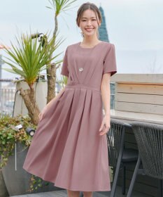 Tiaclasse L 【2TYPEスリーブ/半袖・ノースリーブ・洗える】タックフレアワンピース