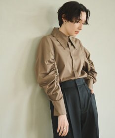 #Newans 【アイロンいらず】尖り襟ギャザースリーブブラウス