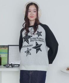 WEGO 【2025年秋冬新作】フラッフィーグラフィックニットBIGプルオーバー