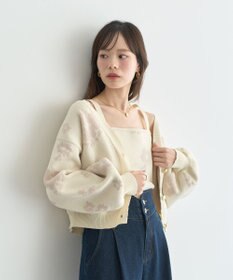 earth music&ecology SET2点フラワージャガードカーデ+ビスチェ